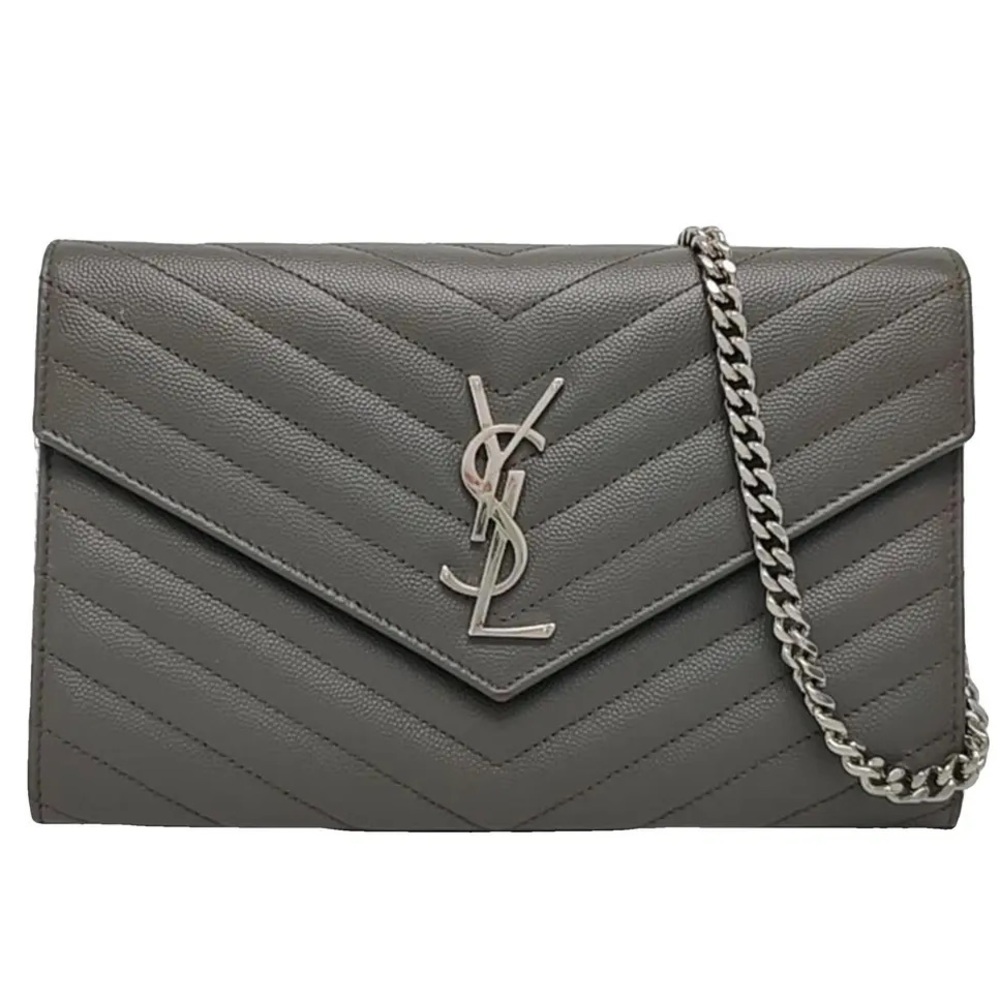 Saint Laurent Silver Quilted Envelope Clutch